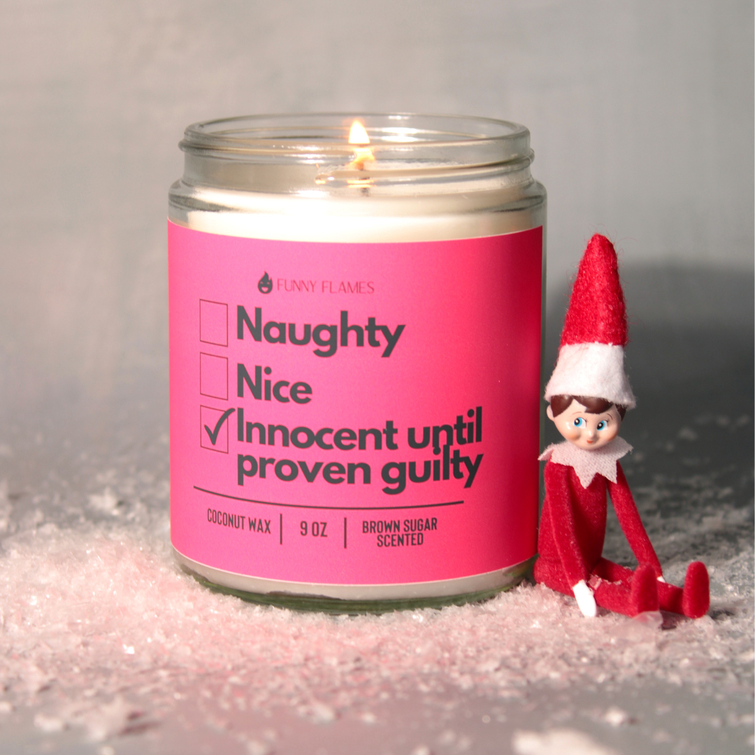 Naughty, Nice, Innocent Until Proven Guilty Funny Flames Candle Co