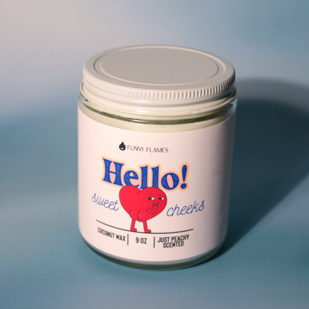 Hello Sweet Cheeks (Funny Heart) Peach Scented Candle