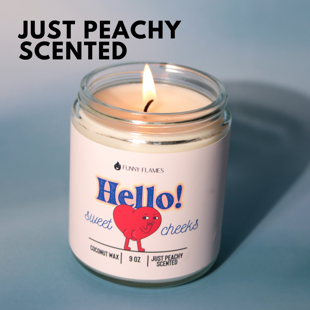 Hello Sweet Cheeks (Funny Heart) Peach Scented Candle